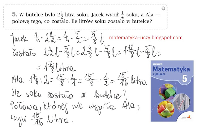 Zad. 4, 5  str. 95 "Matematyka z plusem 5" Mnożenie ułamków zwykłych