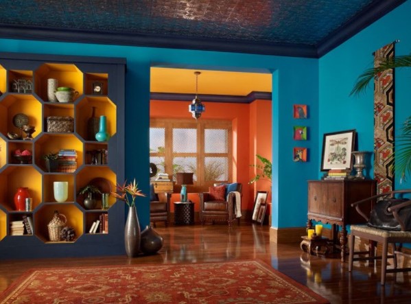 orange two colour combination for room walls