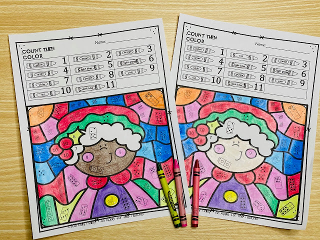 Christmas Subitizing Color By Number Worksheets Diverse Mrs. Claus
