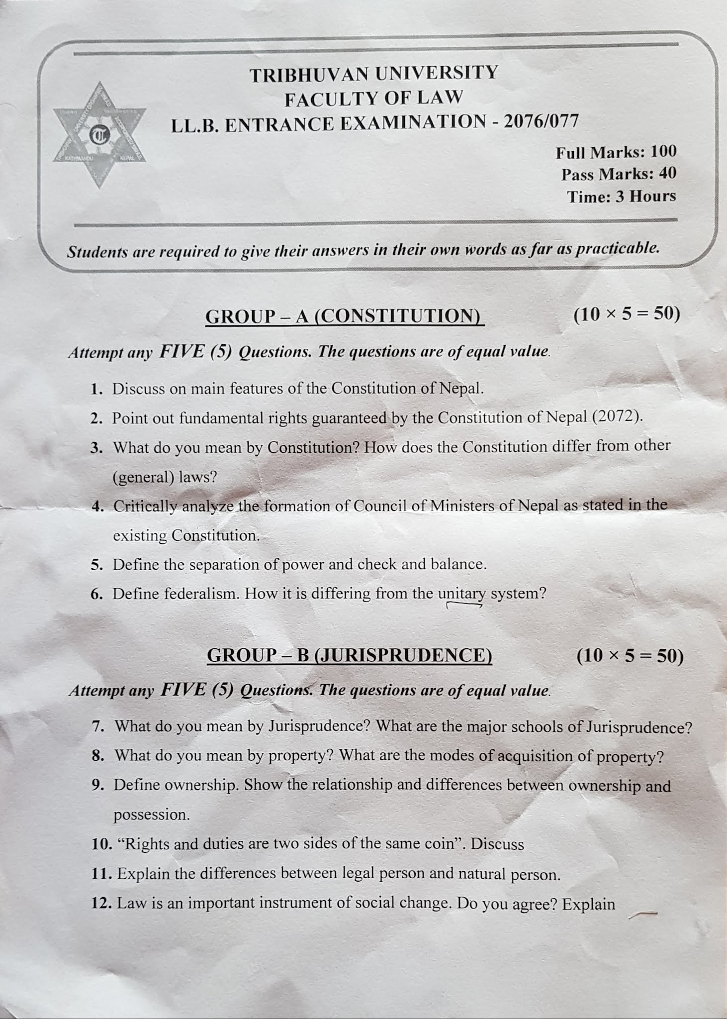 phd law entrance exam question papers with answers