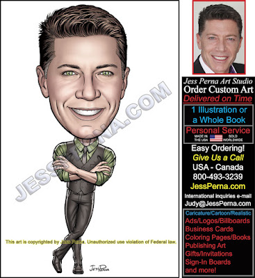Real Estate Agent Leaning Arms Crossed Caricature 