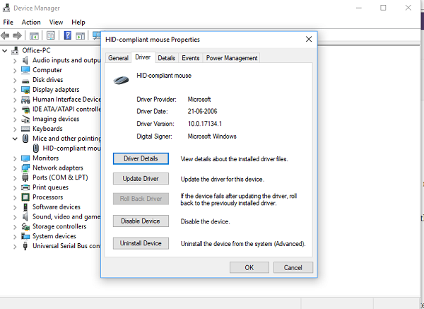 Actualizar o revertir el controlador del mouse en Windows 10