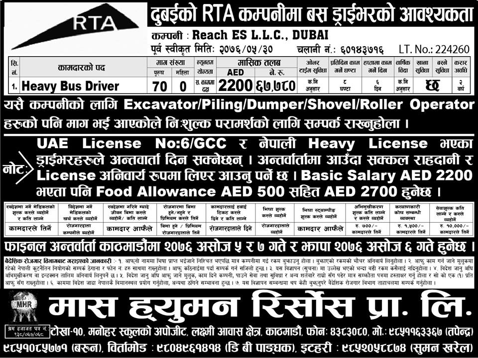 Jobs in Dubai for Nepali, salary Rs 67,780
