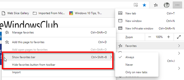 Mostrar Ocultar Favoritos Bar Edge Chromium