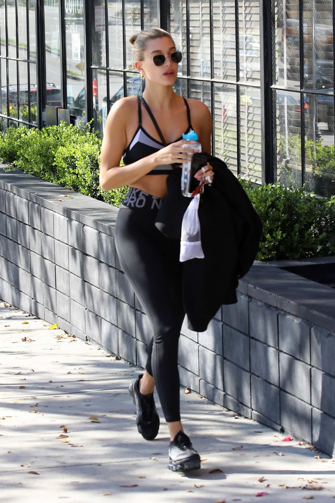 Hailey Bieber – Sports Leggings and Bra in Los Angeles – Celebrity Style