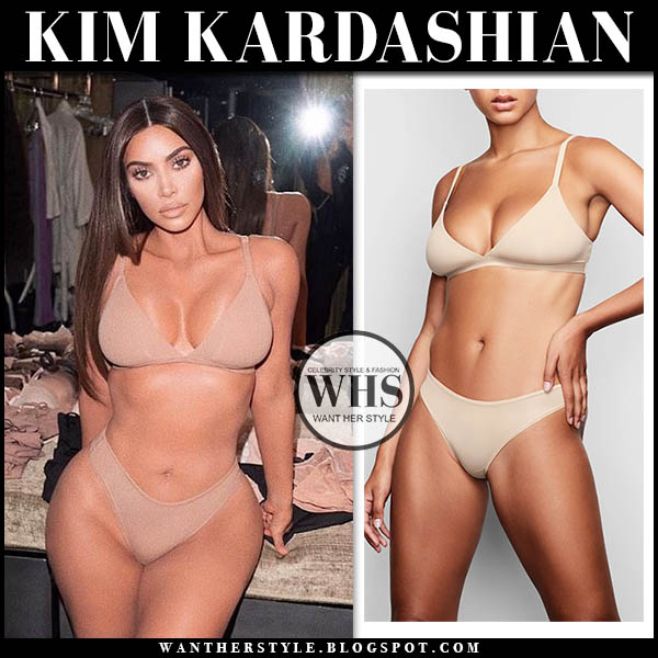 Kim Kardashian in beige bra and panties from Skims I want her style