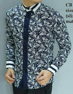  Baju Batik Pria Lengan Panjang Kombinasi Kain Polos