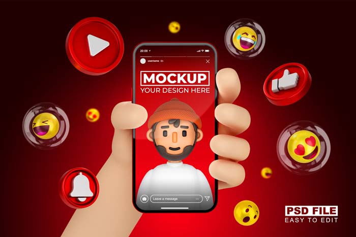 Cute 3D Cartoon Hand With Smartphone 3D Rendering Mockup Cute 3D Cartoon Hand With Smartphone 3D Rendering Mockup