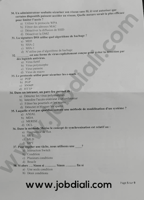 Exemple Concours Technicien 3ème grade Informatique 2020 - Centre Cinématographique Marocain