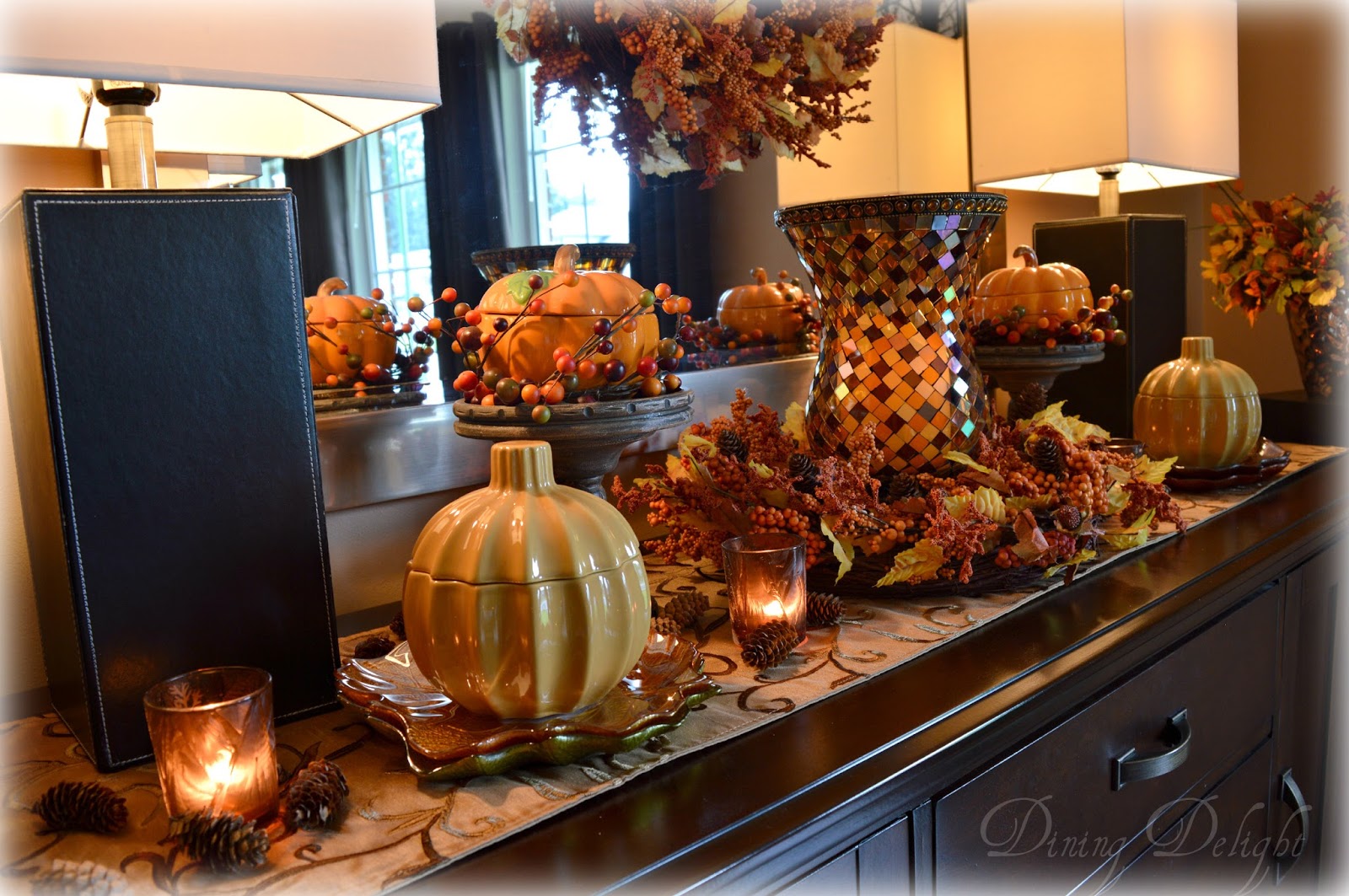 Dining Delight Fall Decor on the Sideboard