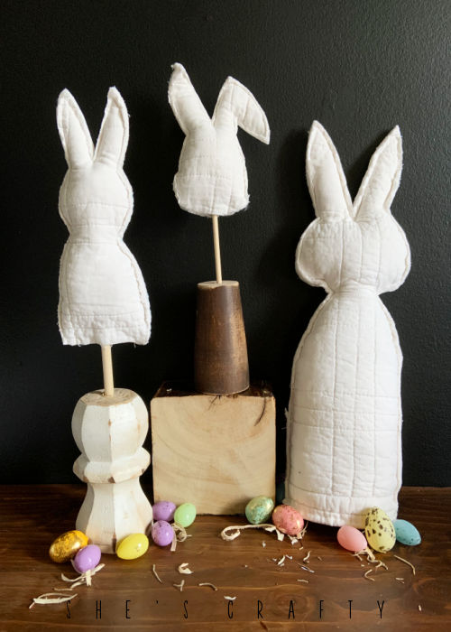 Fabric Easter Bunnies sitting in a group.