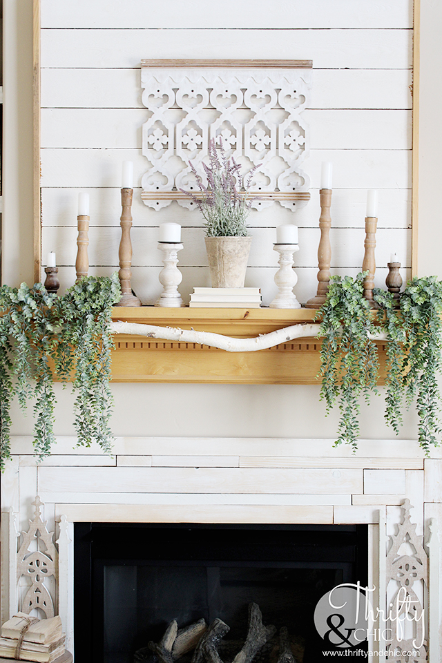 farmhouse style spring living room decor. Spring living room decorating ideas. White and woods living room decor. spring decorating ideas for the home. Two story living room decor. Ikea ektorp couches. Spring mantle decorating ideas. Neutral living room decor