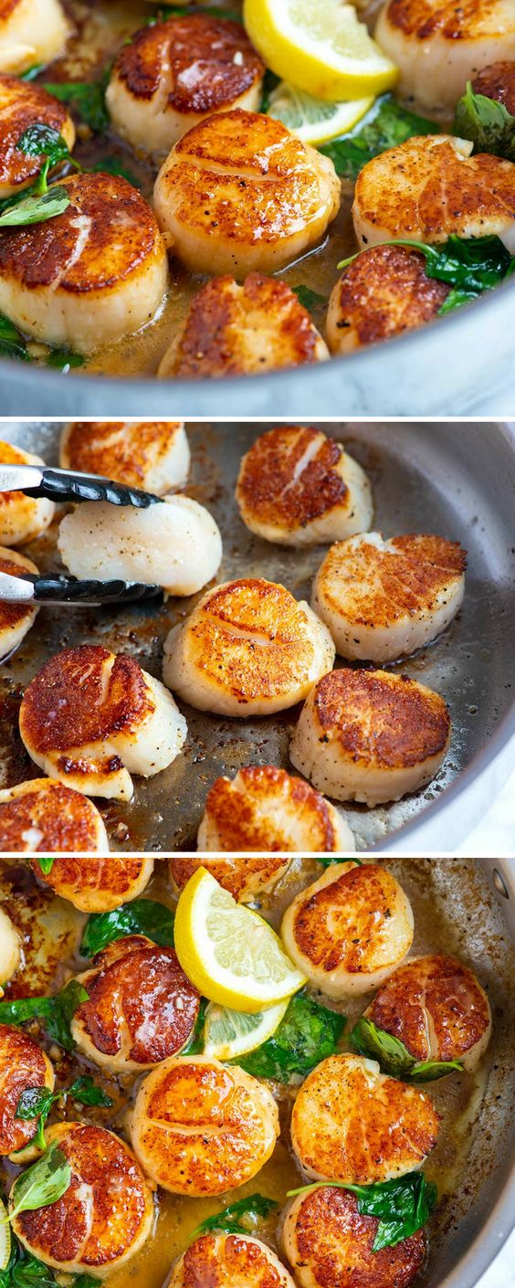 Seared Scallops with Garlic Basil Butter Food Recipes