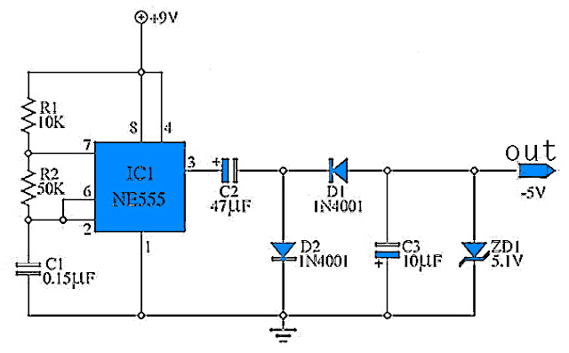 9 to -5 Volt DC Converter Circuit Schematic