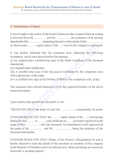 board resolution for transmission of shares as per companies act 2013