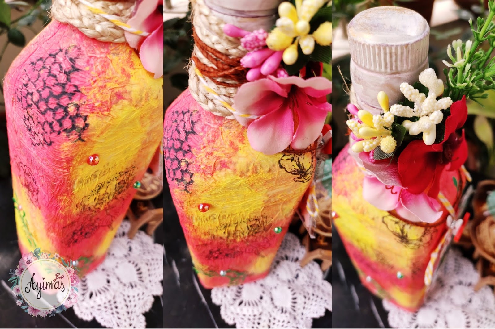 Ayimas Altered Mixed Media Bottle Art