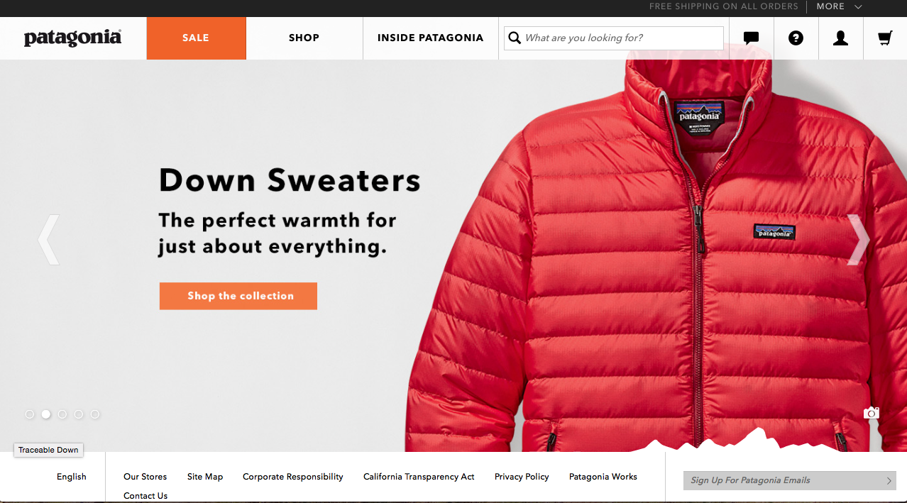 Patagonia's site Management All Of The Things Marketing