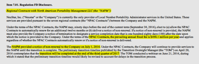 Excerpt: Form 8-K filed with the SEC on July 1, 2016, by Neustar $NSR