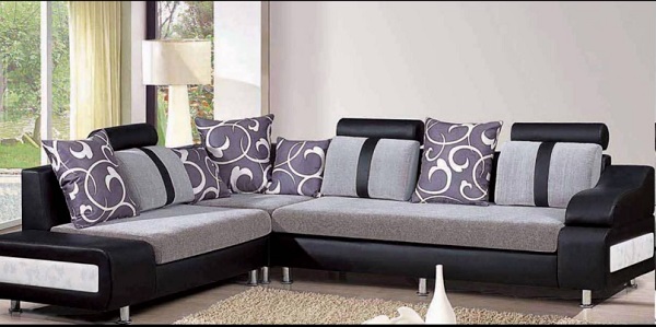 model sofa modern bentuk L warna abu-abu