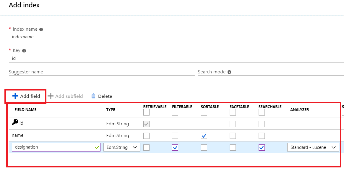 Azure Search-Create Index