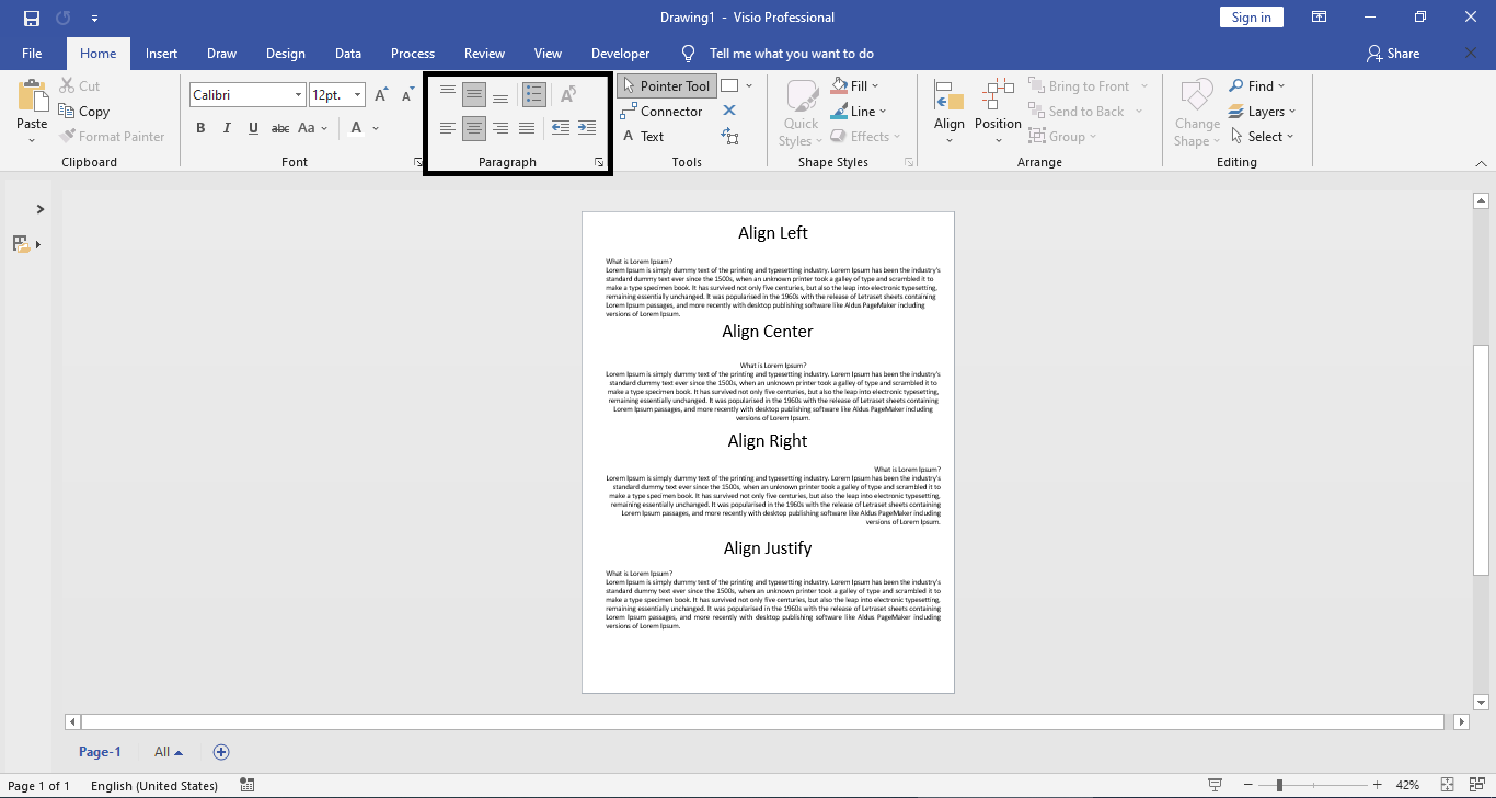 How to Align Text in Microsoft Visio 2019?