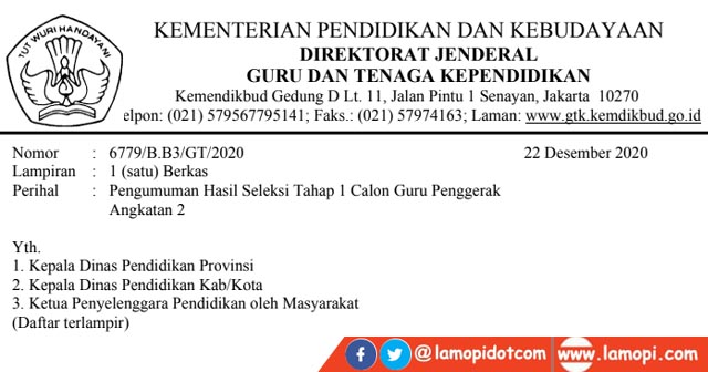 Pengumuman Daftar Peserta Lolos Seleksi Tahap 1 Calon Guru Penggerak Angkatan 2 Tahun 2020 Lamopi Com