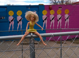 graffiti Colfax Ave Williams Denver Aurora happy face female soldiers high heels Jem Holograms doll chain link fence