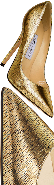 ♦Jimmy Choo Anouk metallic gold lizard print leather pointed toe pumps #jimmychoo #shoes #brilliantluxury