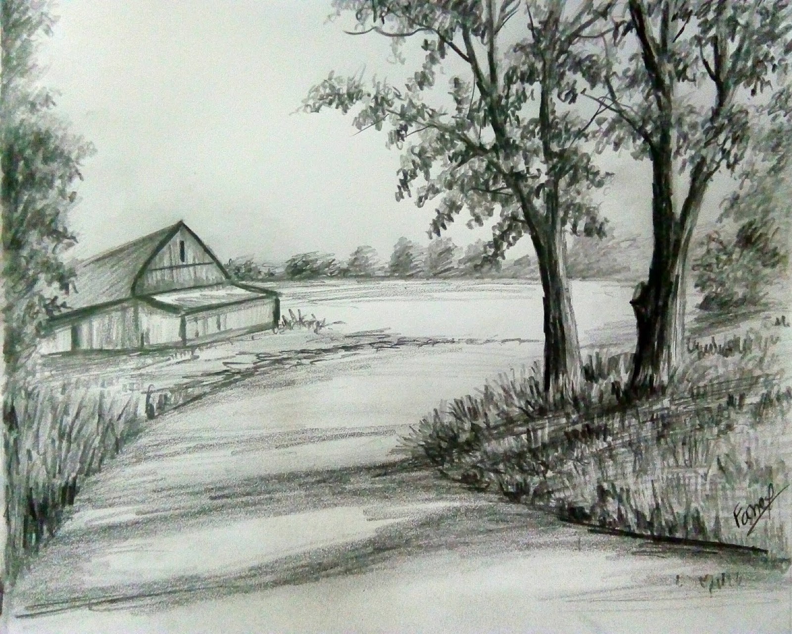 Beautiful Scenery Drawing Pencil Sketch