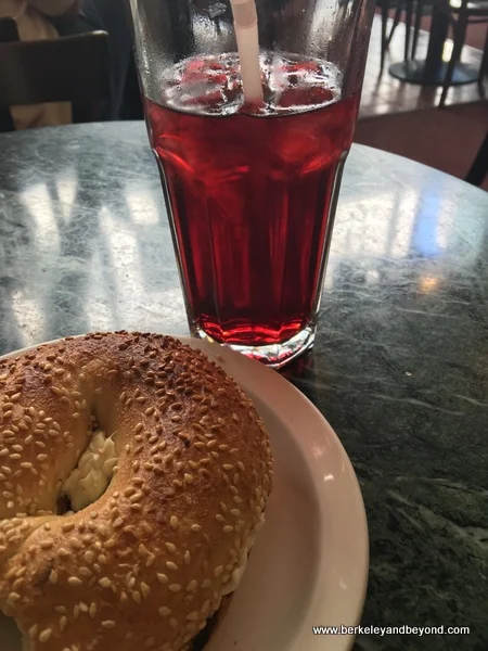 bagel and ice tea at Caffe Bianco in San Francisco