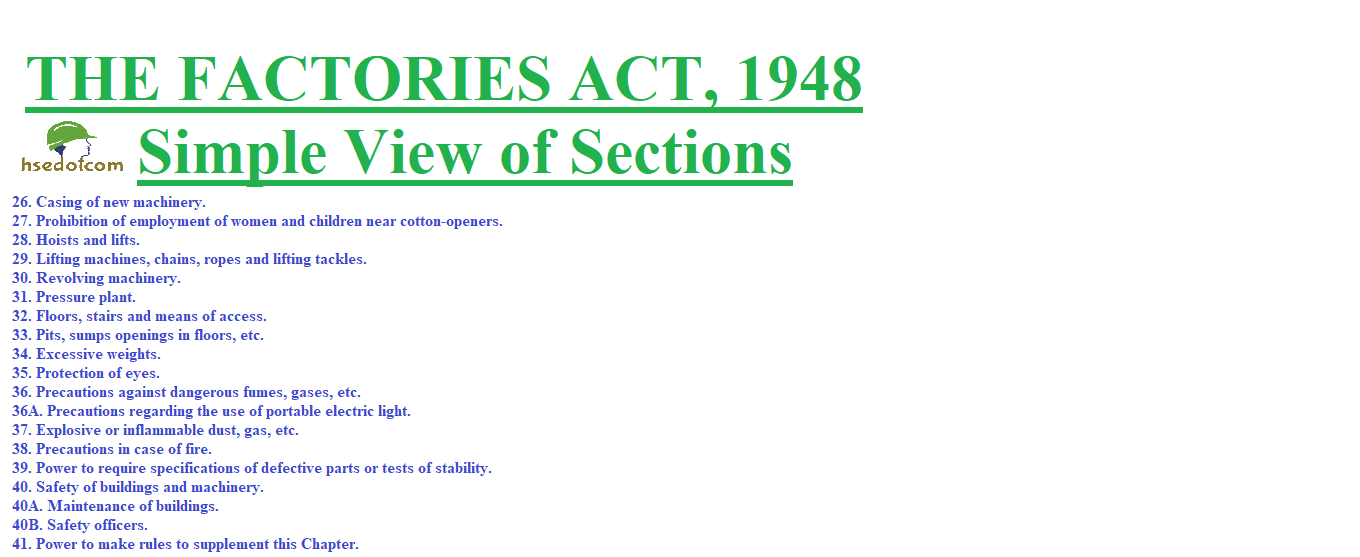 THE FACTORIES ACT, 1948 Sections