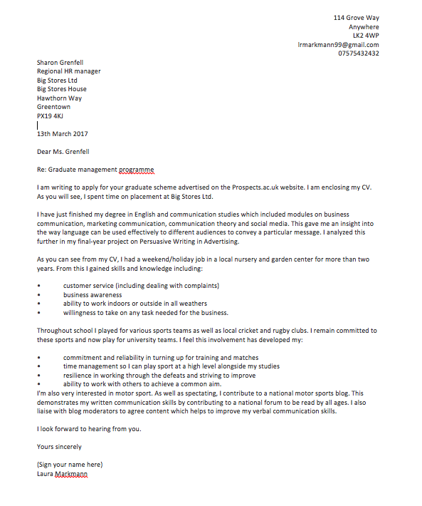 cover letter example no work experience