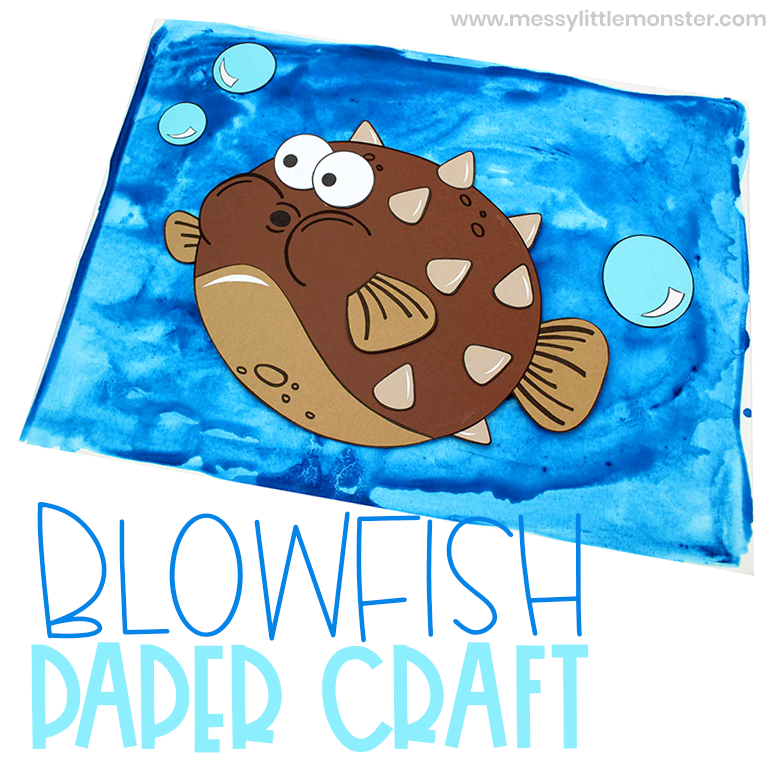 Fun & easy fish paper craft with blowfish craft template. 