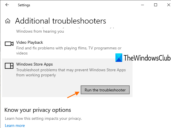 Solucionador de problemas de aplicaciones de la Tienda Windows