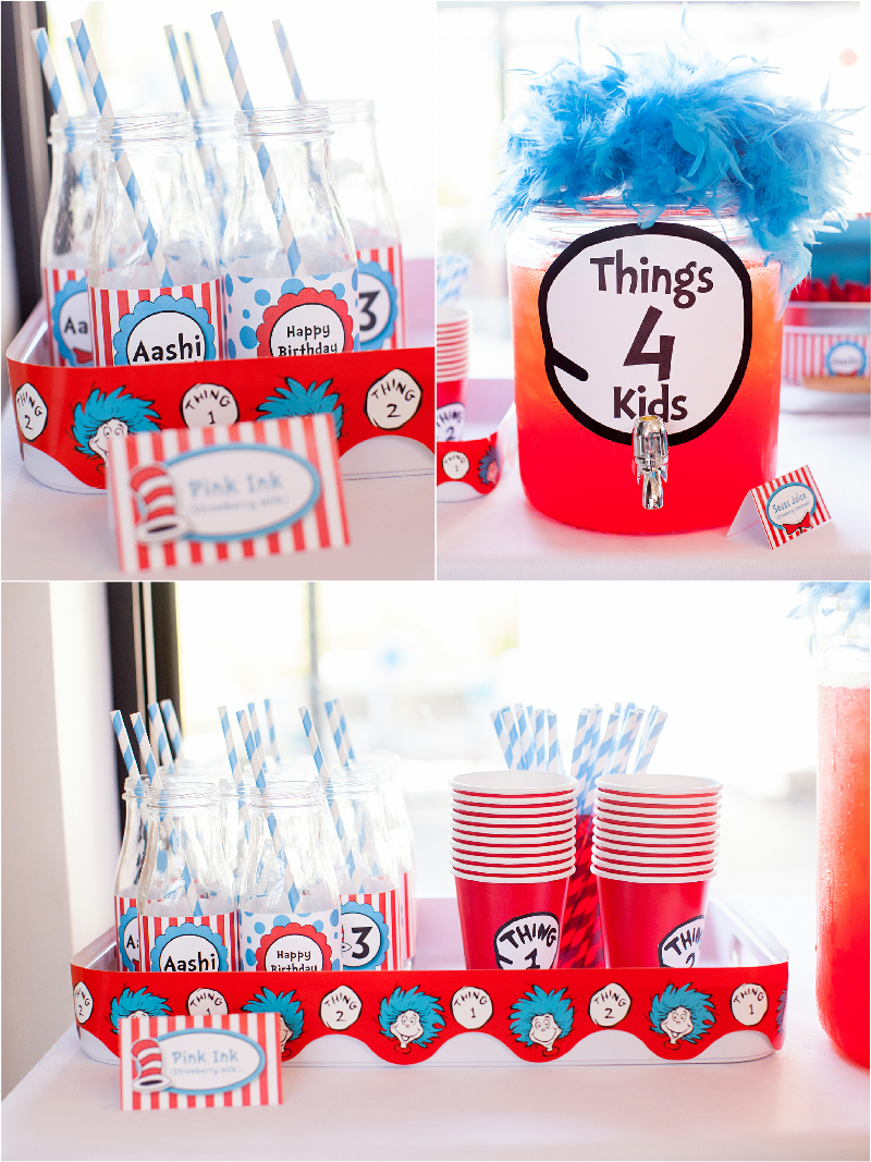 Cat in The Hat Inspired Birthday Party DIY Drinks Station - via BirdsParty.com