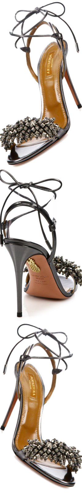 NEW Aquazzura Monaco Crystal & Leather Sandals