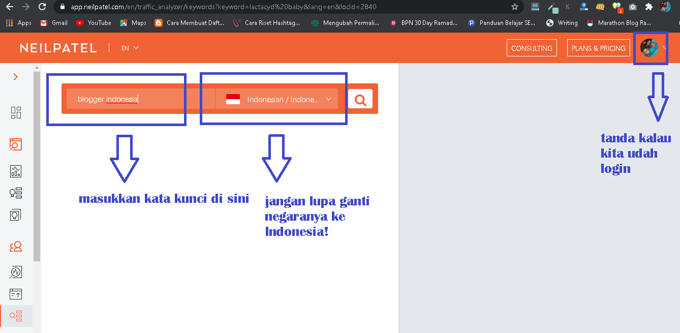 riset keyword di ubersuggest neil patel