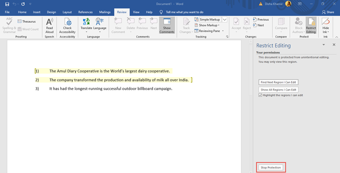 Edición restringida de MS Word