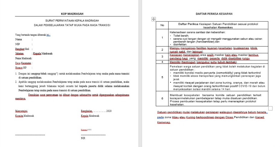 Contoh Surat Pernyataan Kepala Madrasah Dalam Pembelajaran Tatap Muka Pada Masa Transisi Admin Bawean