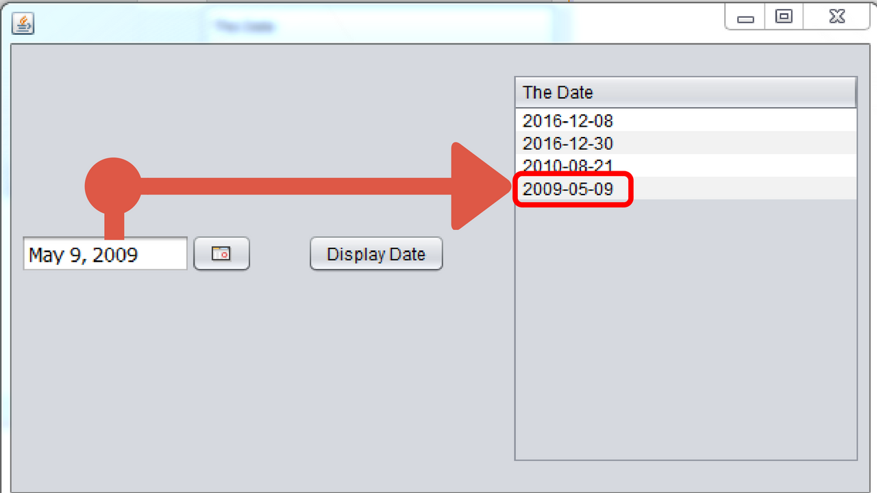 Display date. JDATECHOOSER. How to do Clicker in java gui. Date Box java. Java dating apps.