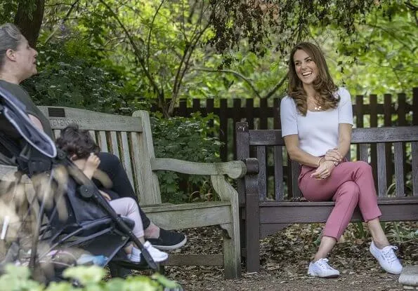 Kate Middleton wore a new short sleeve jumper from Ralph Lauren, wool slim leg trousers from Marks and Spencer, and Superga Cotu sneakers