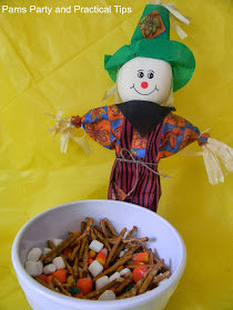 A fun mix of treats that is great to serve at a scarecrow party 