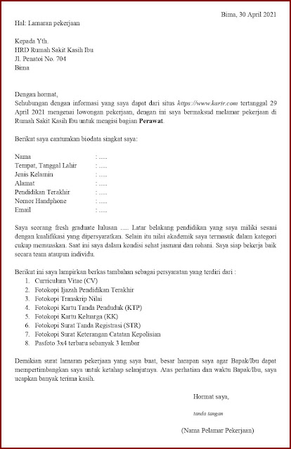 Contoh Surat Lamaran Kerja Untuk Perawat (Fresh Graduate) Berdasarkan Informasi Dari Website Contoh Application Letter Untuk Perawat (Fresh Graduate) Berdasarkan Informasi Dari Website