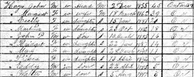 1901 census of Canada, Ontario, district 100, sub-district G-4, Ottawa, p. 12, dwelling 106, family 106, Household of John Hays; RG 31; digital images, Ancestry.com Operations, Inc., Ancestry.com (www.ancestry.com : accessed 29 Jun 2019); citing Library and Archive Canada microfilm T-6488.