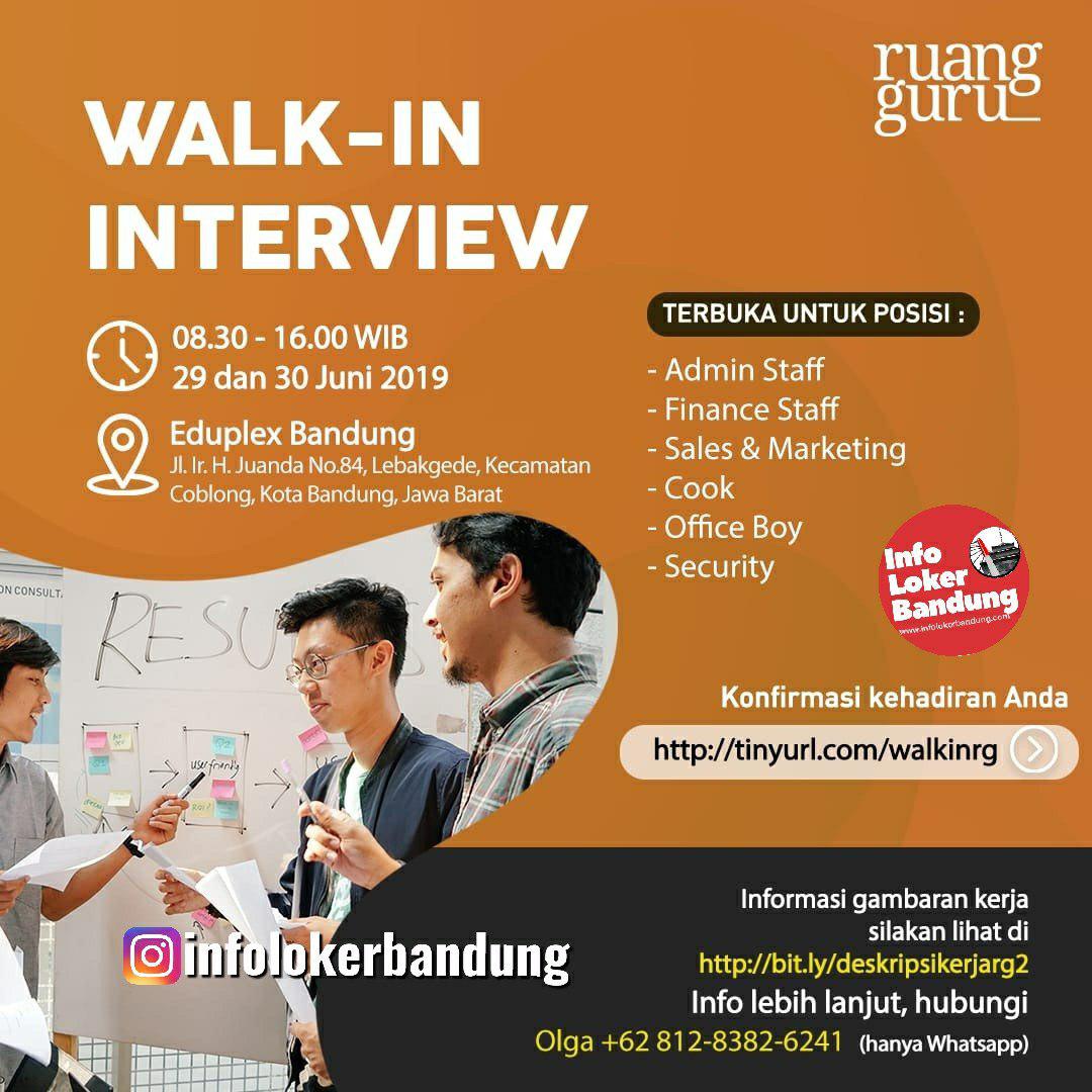 Walk In Interview Ruang Guru Bandung 29 & 30 Juni 2019