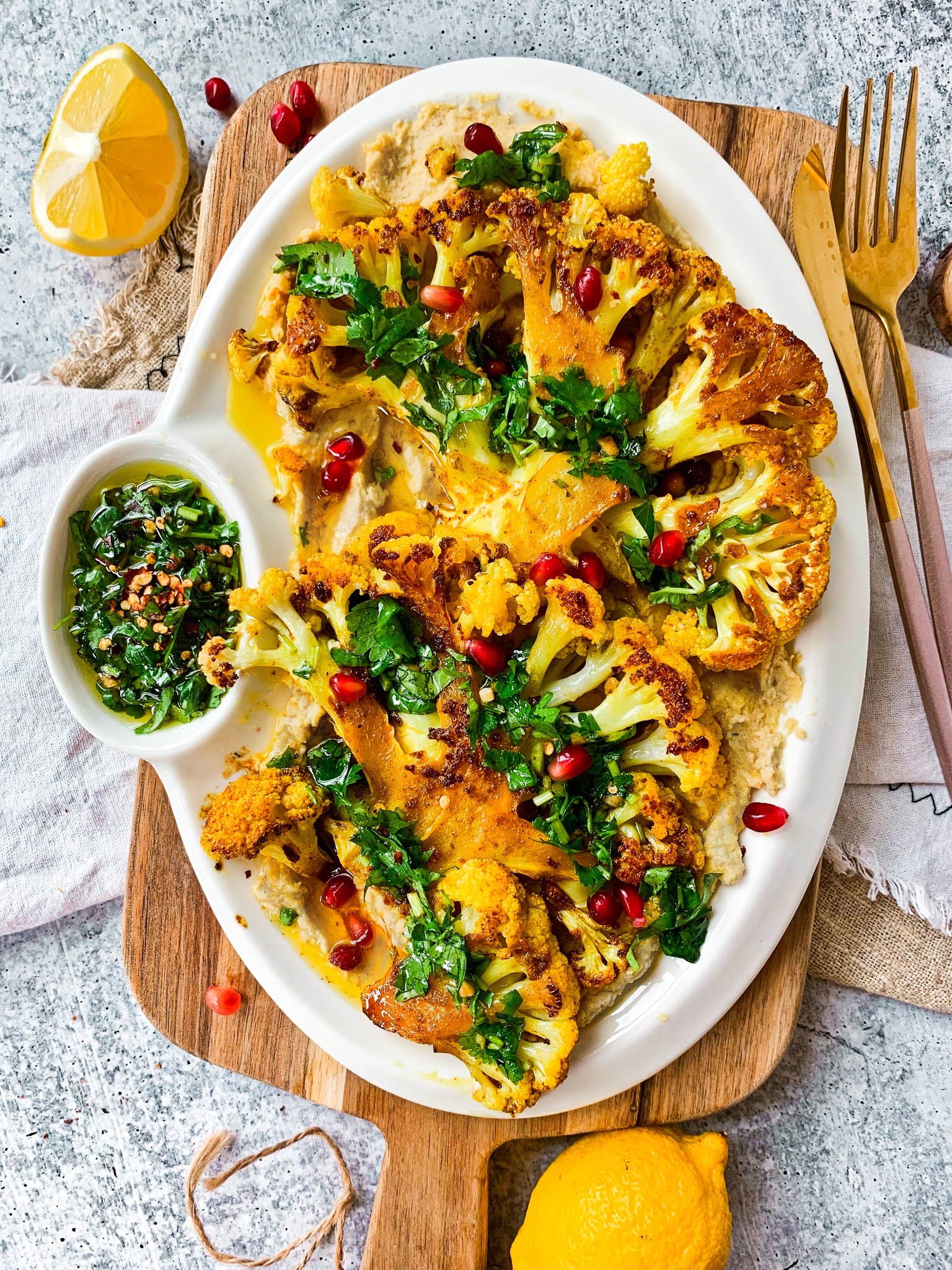 Turmeric Cauliflower Steaks with Chimichurri Sauce