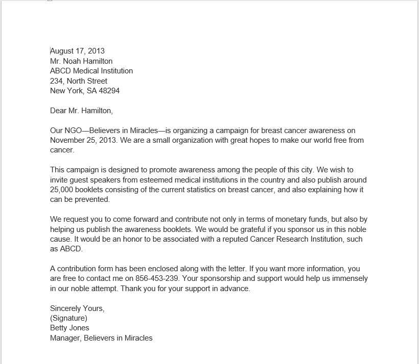 Sponsorship Letter Template Free Resume Letter