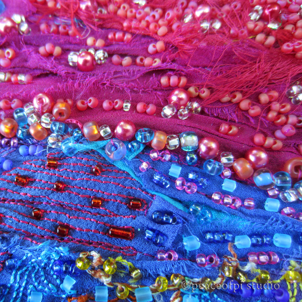 peaceofpi studio Sari Silk Hand Beaded Fiber Art Landscape