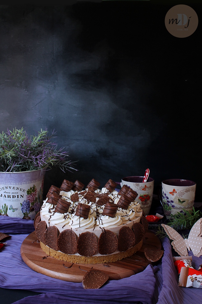 Cheesecake de Kinder Chocolate y Kinder Bueno (sin horno) [Mis Dulces Joyas / blog de repostería