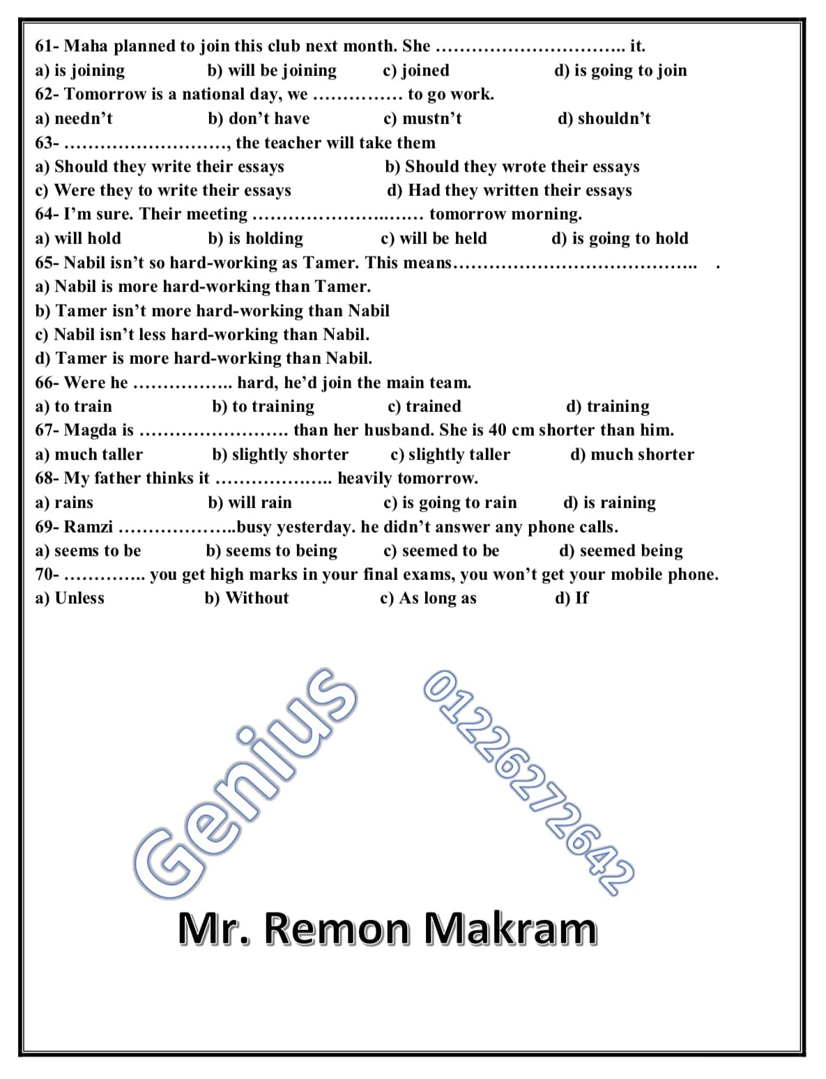 لغة انجليزية | كل الأجزاء الاختيارية للمراجعة النهائية للصف الثانى الثانوى 14